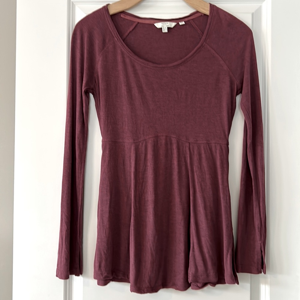 FatFace UK Plum Purple Empire-Waist Soft Long Sleeve Top w Side Vents Sz 2/Small